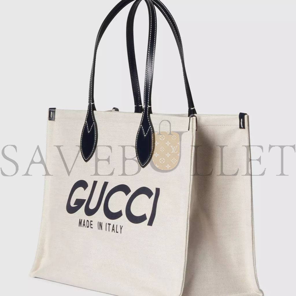 GUCCI PRINT TOTE BAG NEW BEIGE CANVAS BLACK 772176FACVW8941 (41*19*18cm)